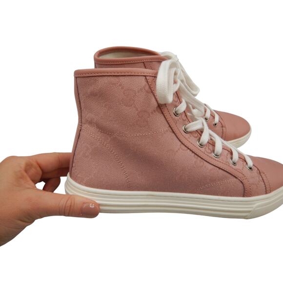Gucci GG Logo Monogram Canvas High Top Sneakers Shoes Soft Pink Size 38.5/8.5 - Picture 12 of 13